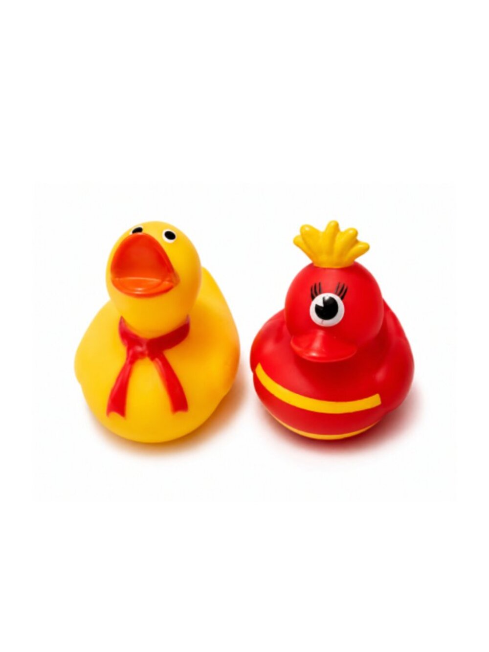Set of 2 Rubber Ducks - Yellow with Scarf & Red Bath Toy Duckies